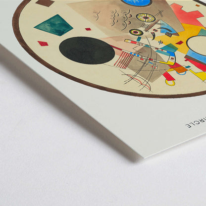 Closeup detail of Abstract geometric artwork Light Circle by Wassily Kandinsky from Bauhaus exhibition poster displayed at Bauhaus Archiv Museum