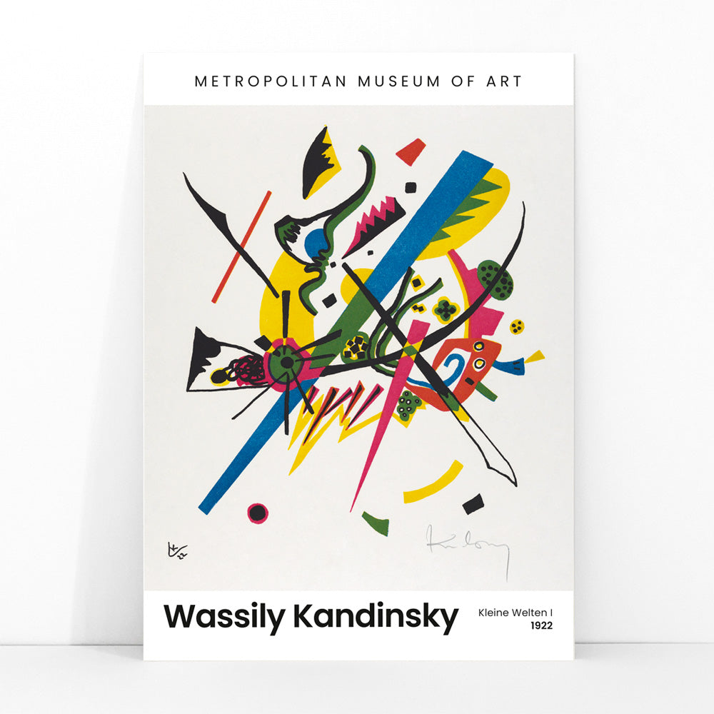 Abstract colorful geometric print Kleine Welten I Small Worlds I by Wassily Kandinsky high resolution artwork poster displayed at museum, framed and displayed in modern living room decor