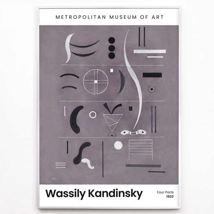 Closeup detail of Abstract geometric art by Wassily Kandinsky from Four Parts featuring geometric shapes and lines displayed at the museum