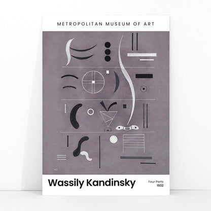 Abstract geometric art by Wassily Kandinsky from Four Parts featuring geometric shapes and lines displayed at the museum, framed and displayed in modern living room decor