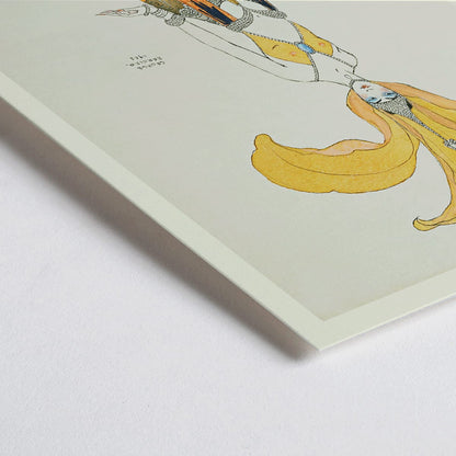 Closeup detail of Elegant oriental dancer in elaborate orange costume with headdress from Danseuse en costume oriental by George Barbier poster