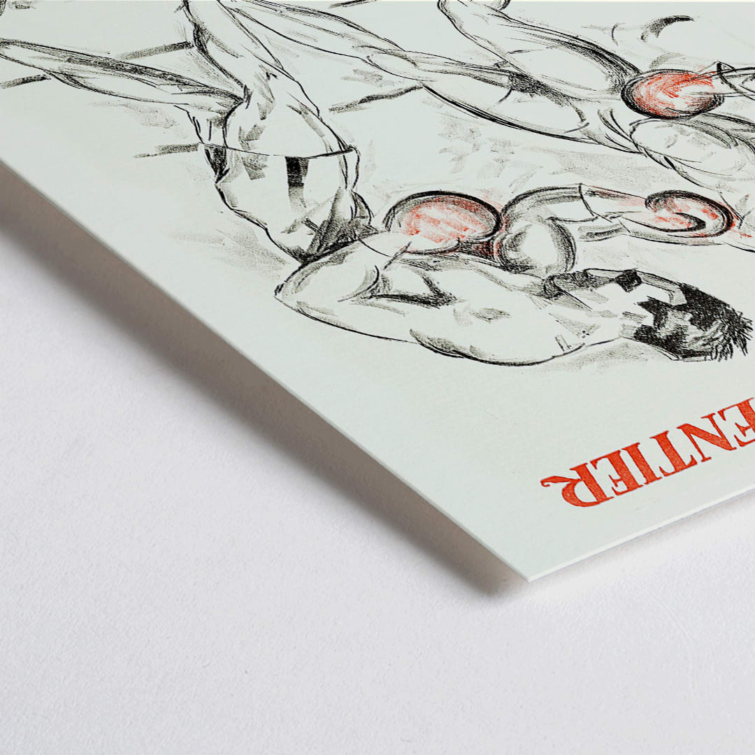 Closeup detail of Boxing Match of the Century Dempsey Vs Carpentier illustration and poster by Eric Rohman showing two boxers mid fight with Swedish text