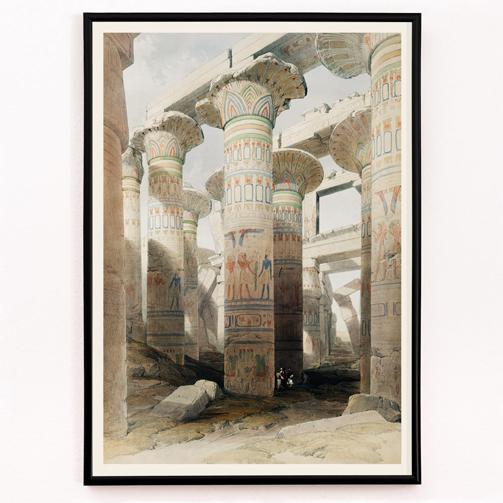 Closeup detail of Ancient Egyptian temple columns with hieroglyphs and painted details at Karnak ruins artwork by David Roberts