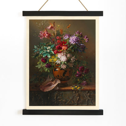 Vibrant spring flowers in a Greek vase Still Life with Flowers in a Greek Vase Allegory of Spring by Georgius Jacobus Johannes van Os poster vibrant bouquet artwork, with wooden magnetic frame on white background