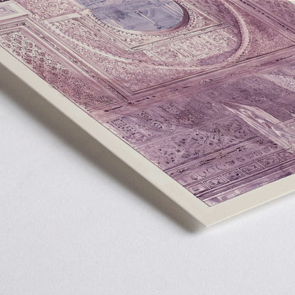 Closeup detail of Charles Hamilton Smith painting and poster of Entrance to the Hall of Ambassadors Alcazar at Seville featuring detailed architectural scene with figures