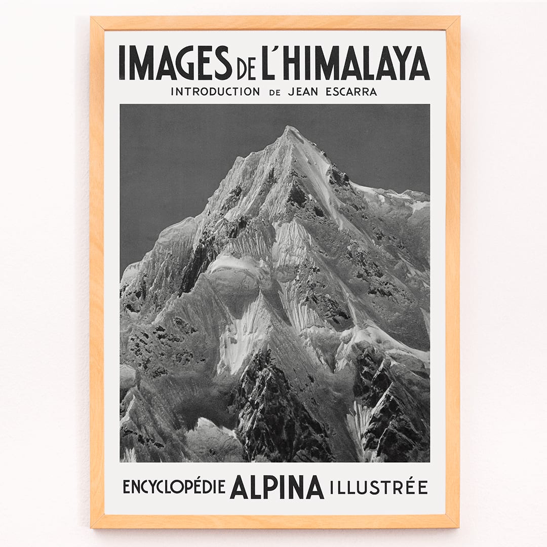 Le Siniolchu peak viewed from Zemu Glacier by Vittorio Sella from Images de l Himalaya poster of the Himalayas, framed and displayed in modern living room decor