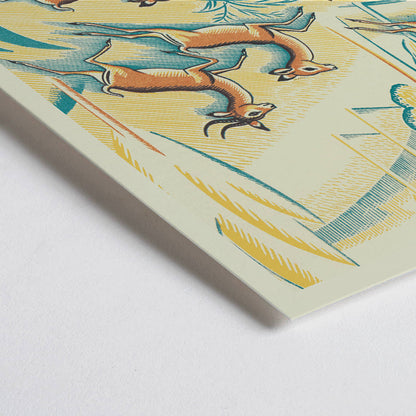 Closeup detail of Gazelles in a colorful jungle scene A Jungle Picnic Pl.01 Gazelle by Clifford Webb illustration and poster