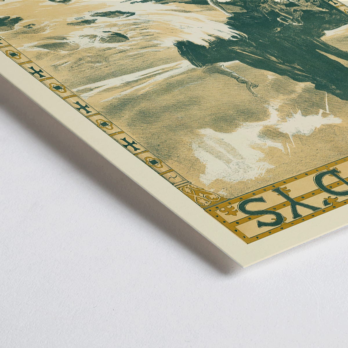 Closeup detail of Poster of Edouard Lalo Le roi d Ys by Auguste Francois Marie Gorguet showing a dramatic seaside scene with stormy seas and people along the rocky shore