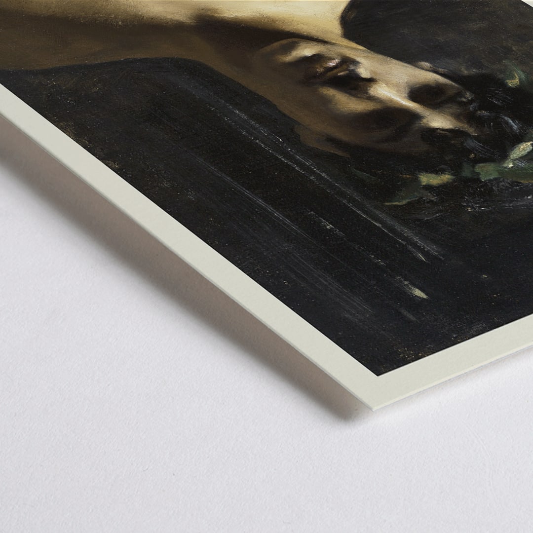 Closeup detail of Man Wearing Laurels painting by John Singer Sargent poster featuring a shirtless man with a laurel wreath on his head
