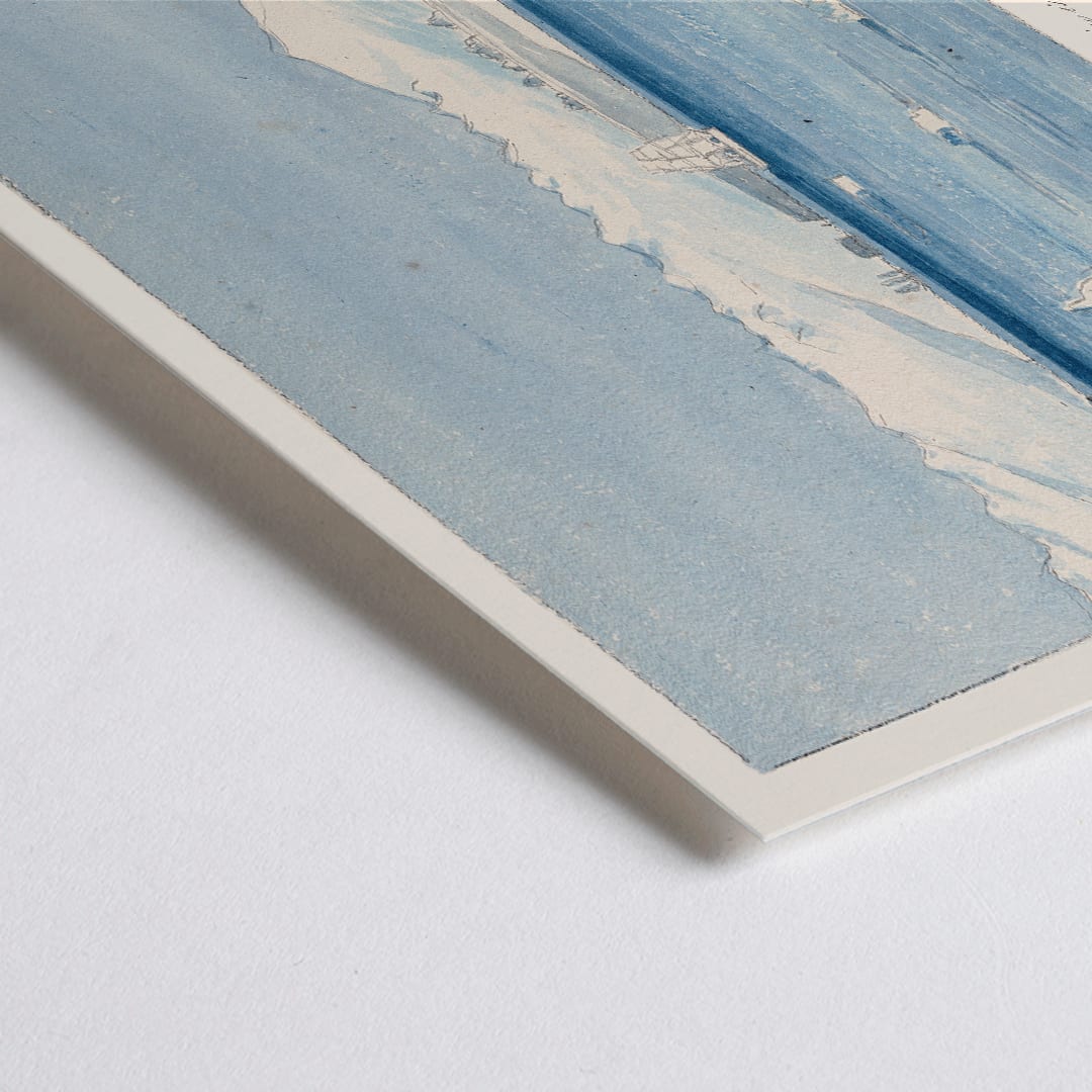 Closeup detail of Mount Sabine and Possessions Island painting and poster by Charles Hamilton Smith showing icy waters a ship and distant mountains