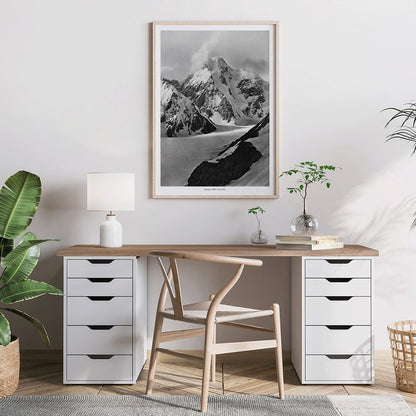 Snow covered mountain landscape by Vittorio Sella Staircase vue prise au dessus du glacier Godwin Austen poster artwork, framed and displayed in home decor