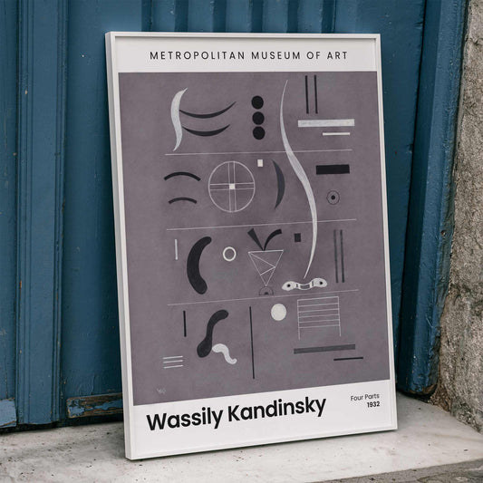 Abstract geometric art by Wassily Kandinsky from Four Parts featuring geometric shapes and lines displayed at the museum, framed and displayed in home decor