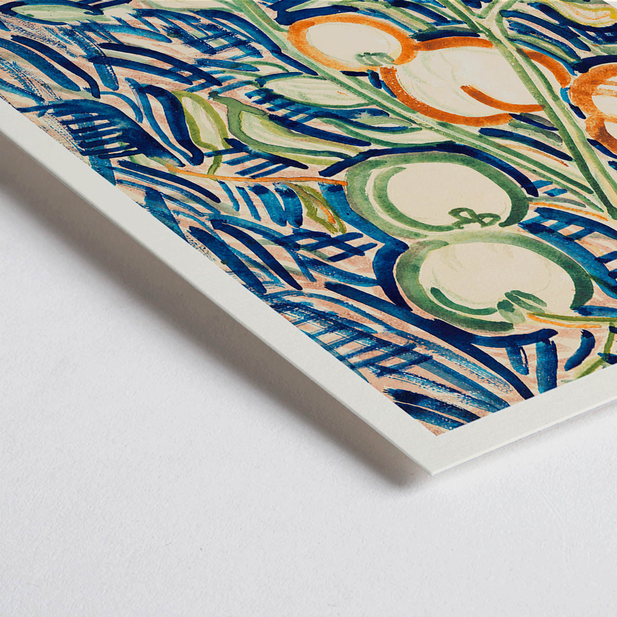 Closeup detail of Drooping branch with red and green tomatoes by Christian Rohlfs vibrant abstract artwork poster